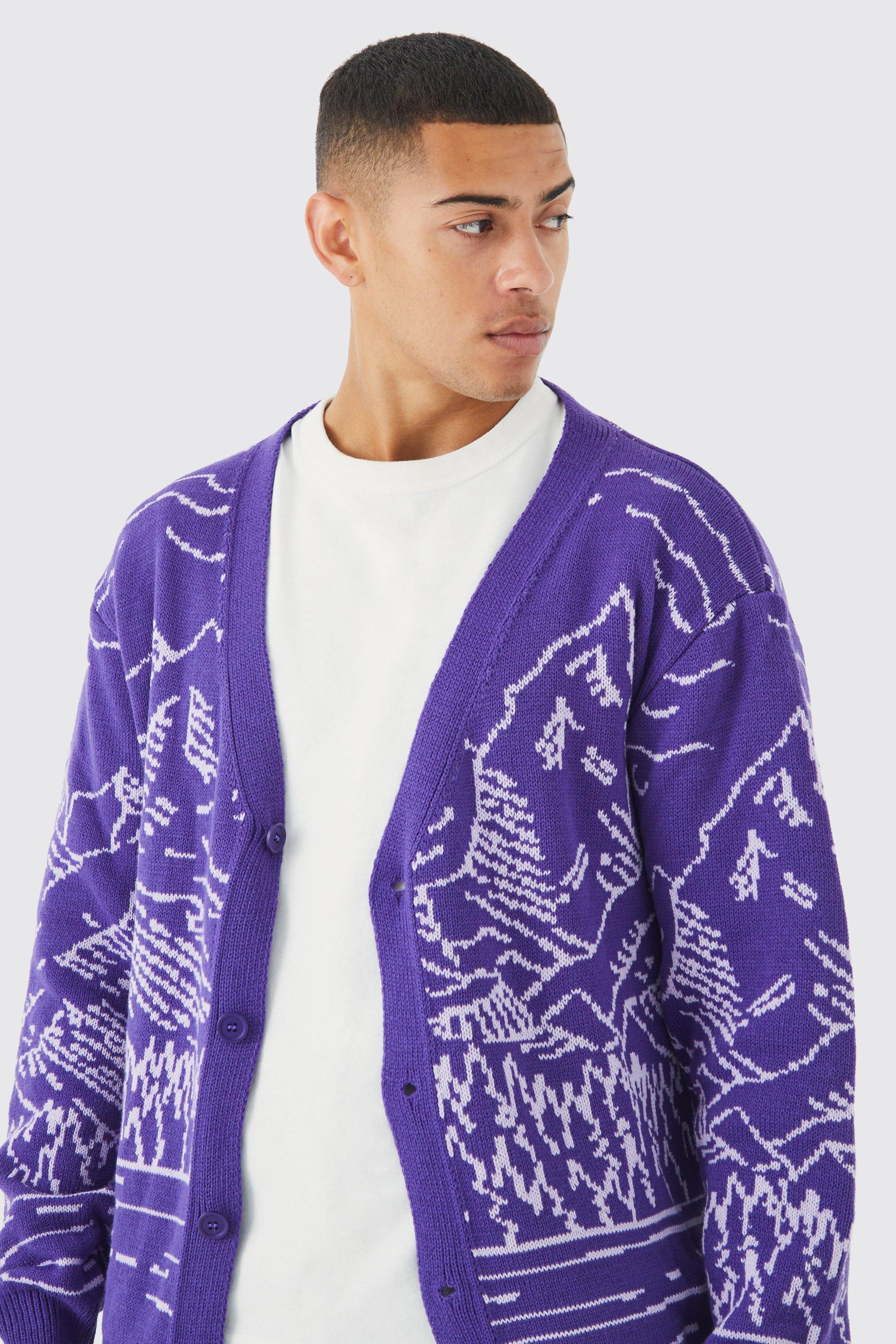 Men's purple shop cardigan sweater