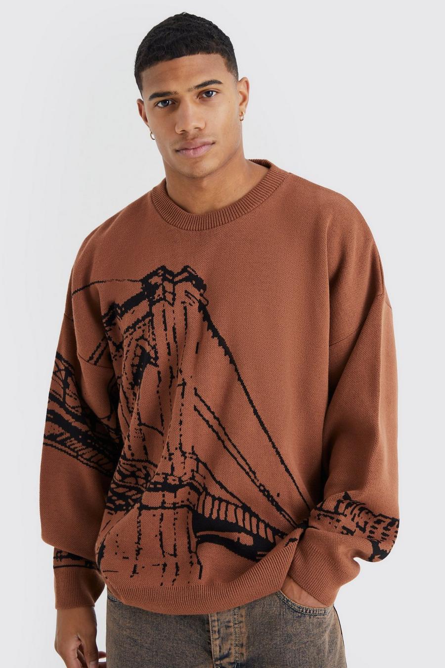 Oversize Pullover mit Print, Burnt orange