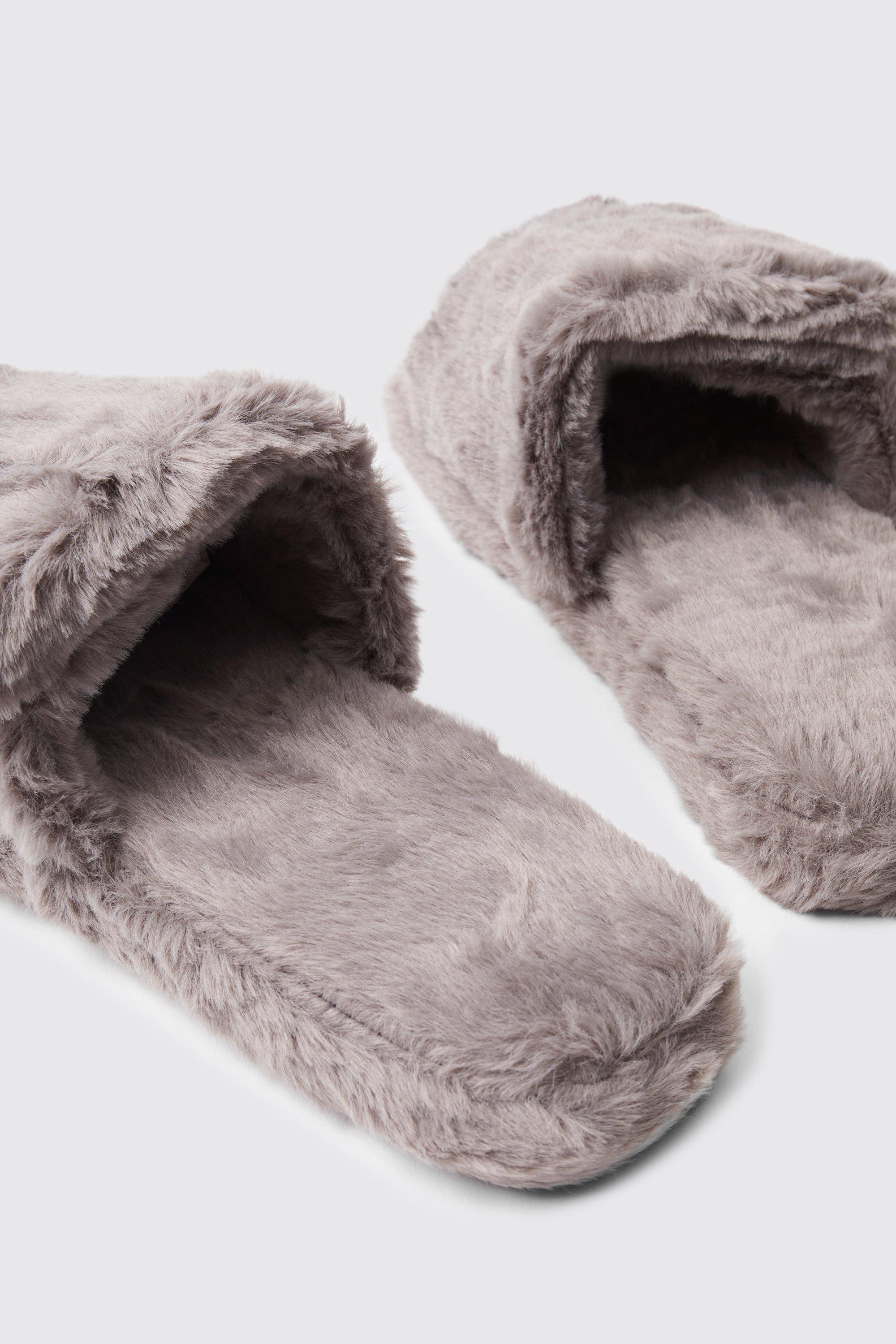 Faux fur best sale open toe slippers