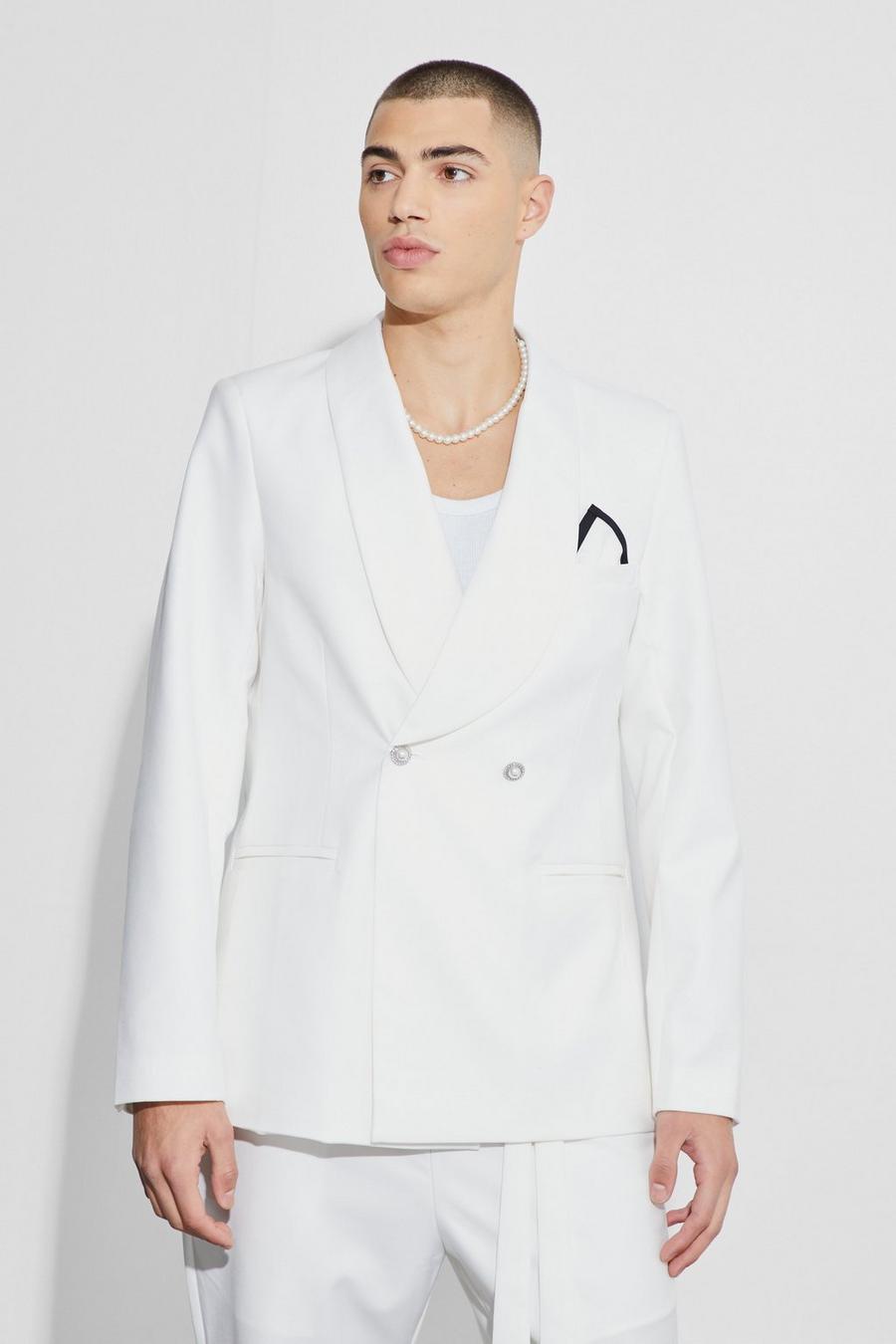 Off white Slim Fit Blazer With Embellished Buttons image number 1
