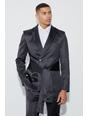 Black Skinny Fit Satin Blazer With Sleeve Tie Waist