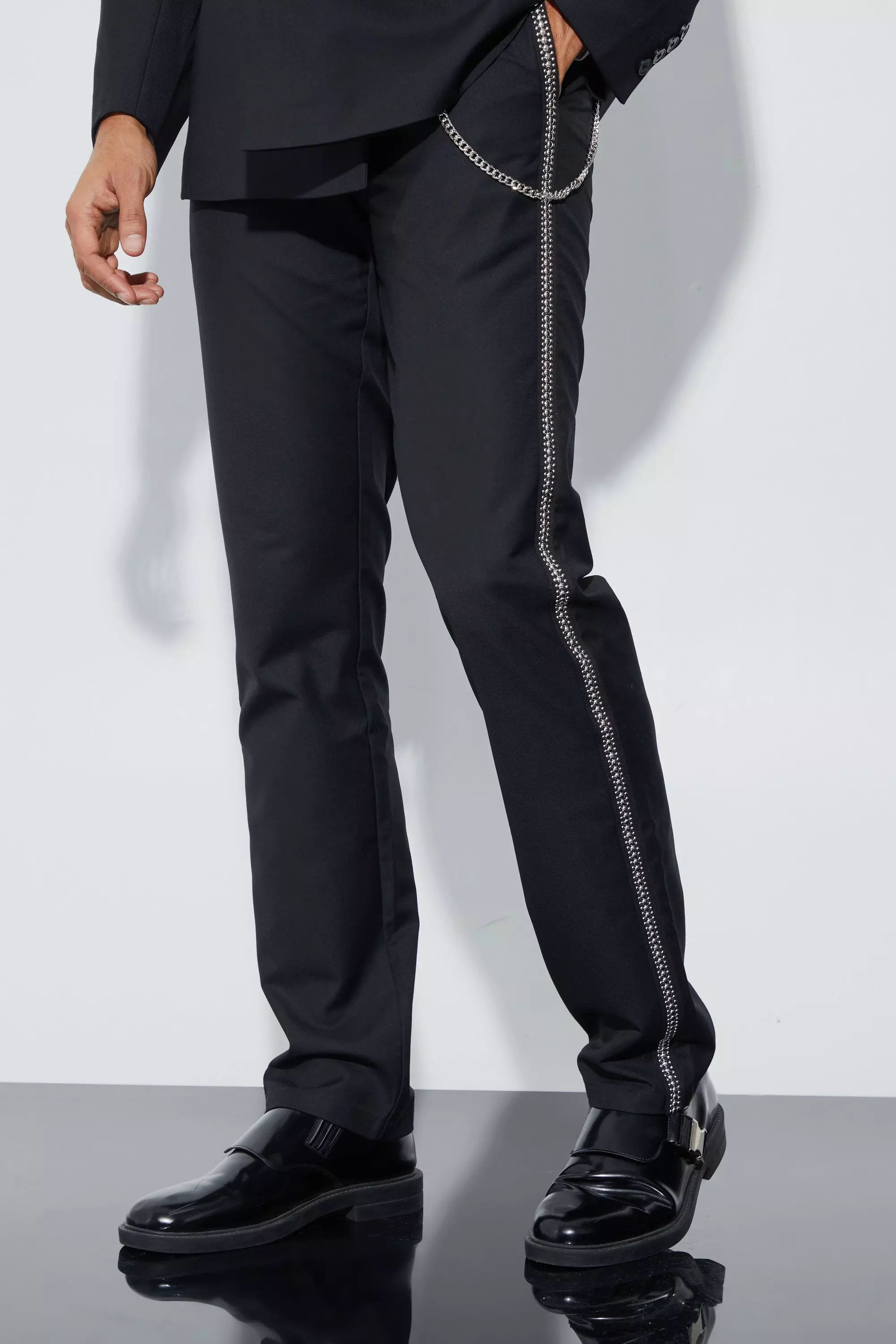 Black Relaxed Fit Stud Detail Trouser With Chain alternative image