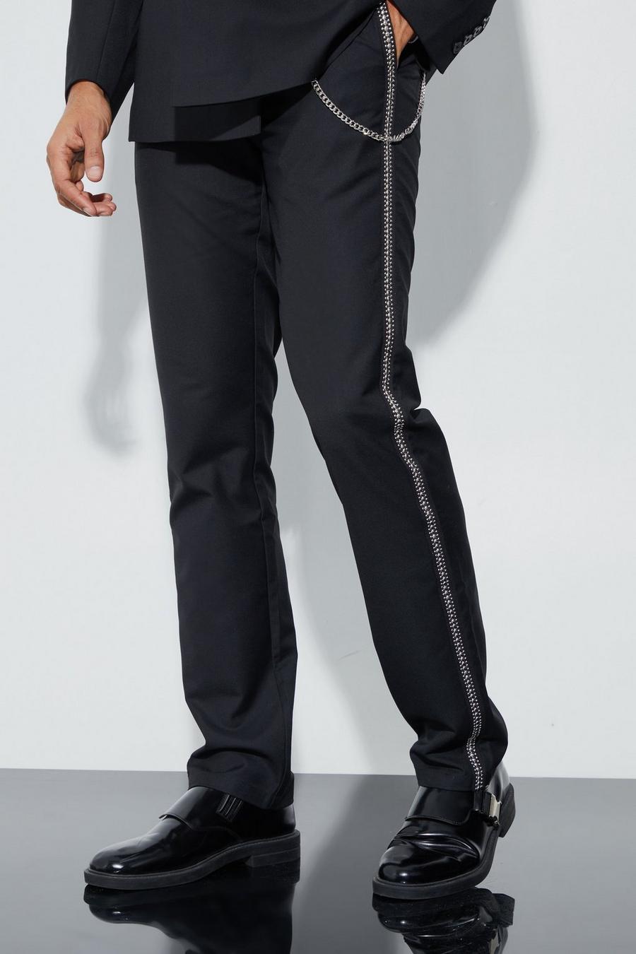 Black Relaxed Fit Stud Detail Trouser With Chain image number 1