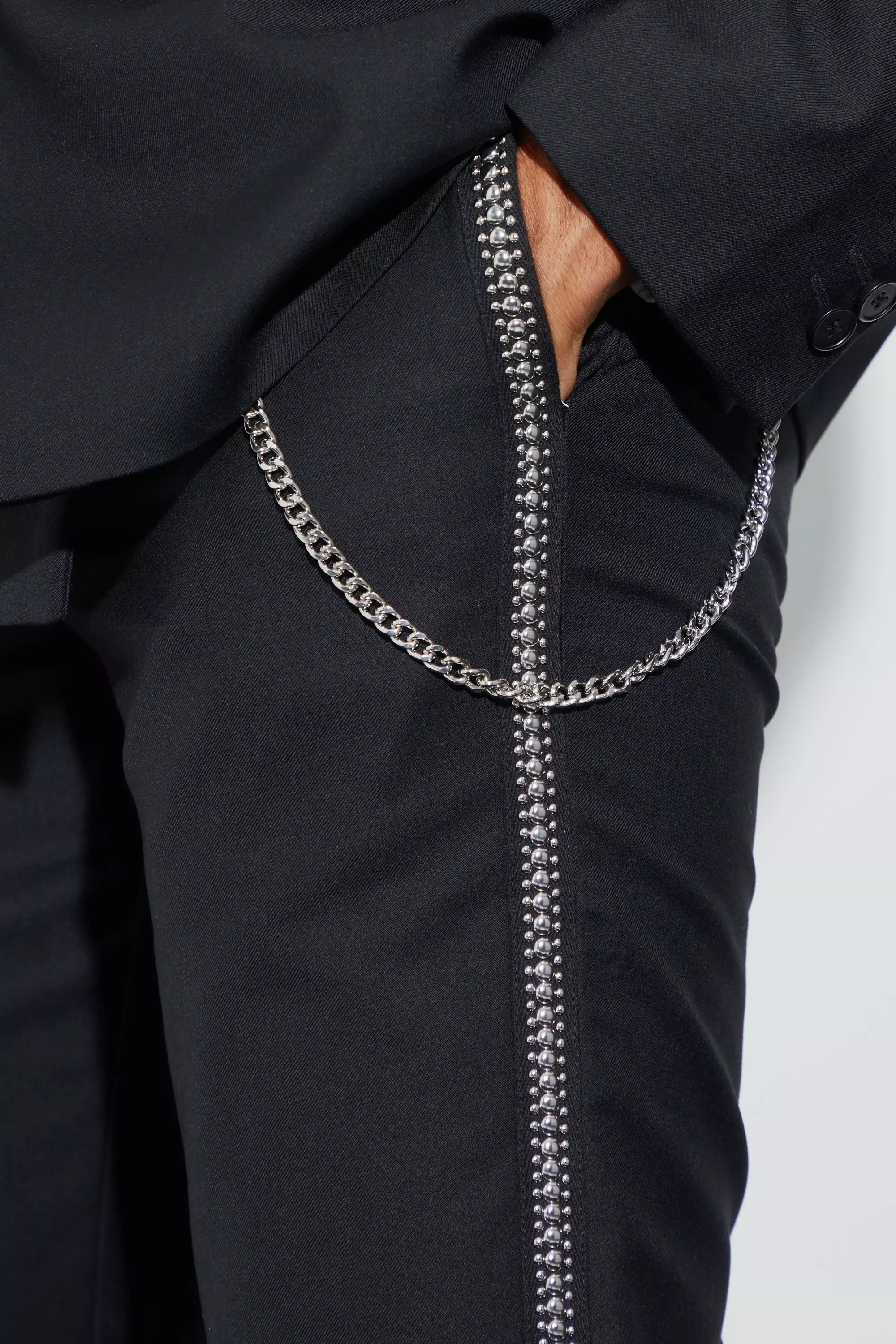 Black Relaxed Fit Stud Detail Trouser With Chain alternative image
