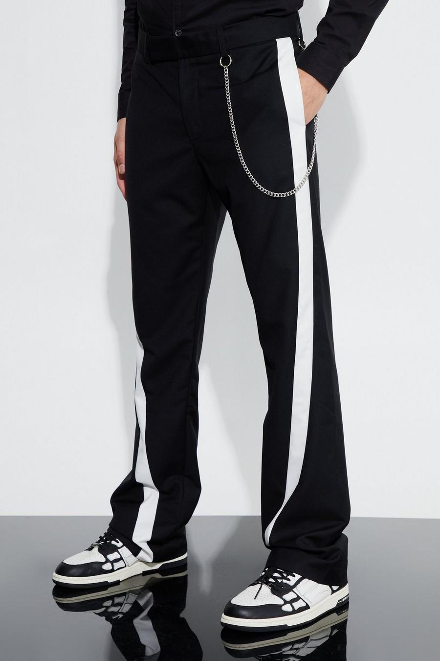 Pantaloni a zampa Slim Fit con pannelli a blocchi di colore, Black image number 1