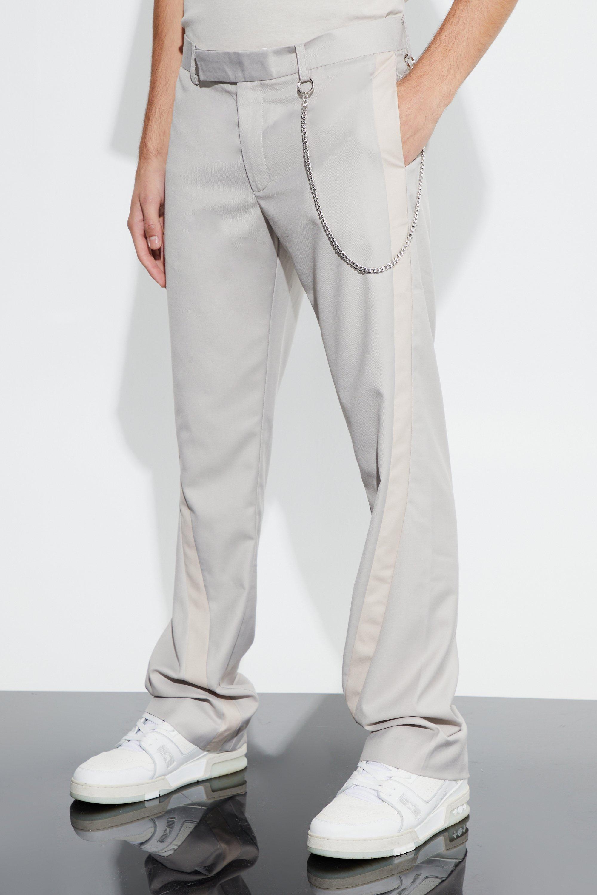 Ecru Slim Fit Flare Colour Block Panel Trouser