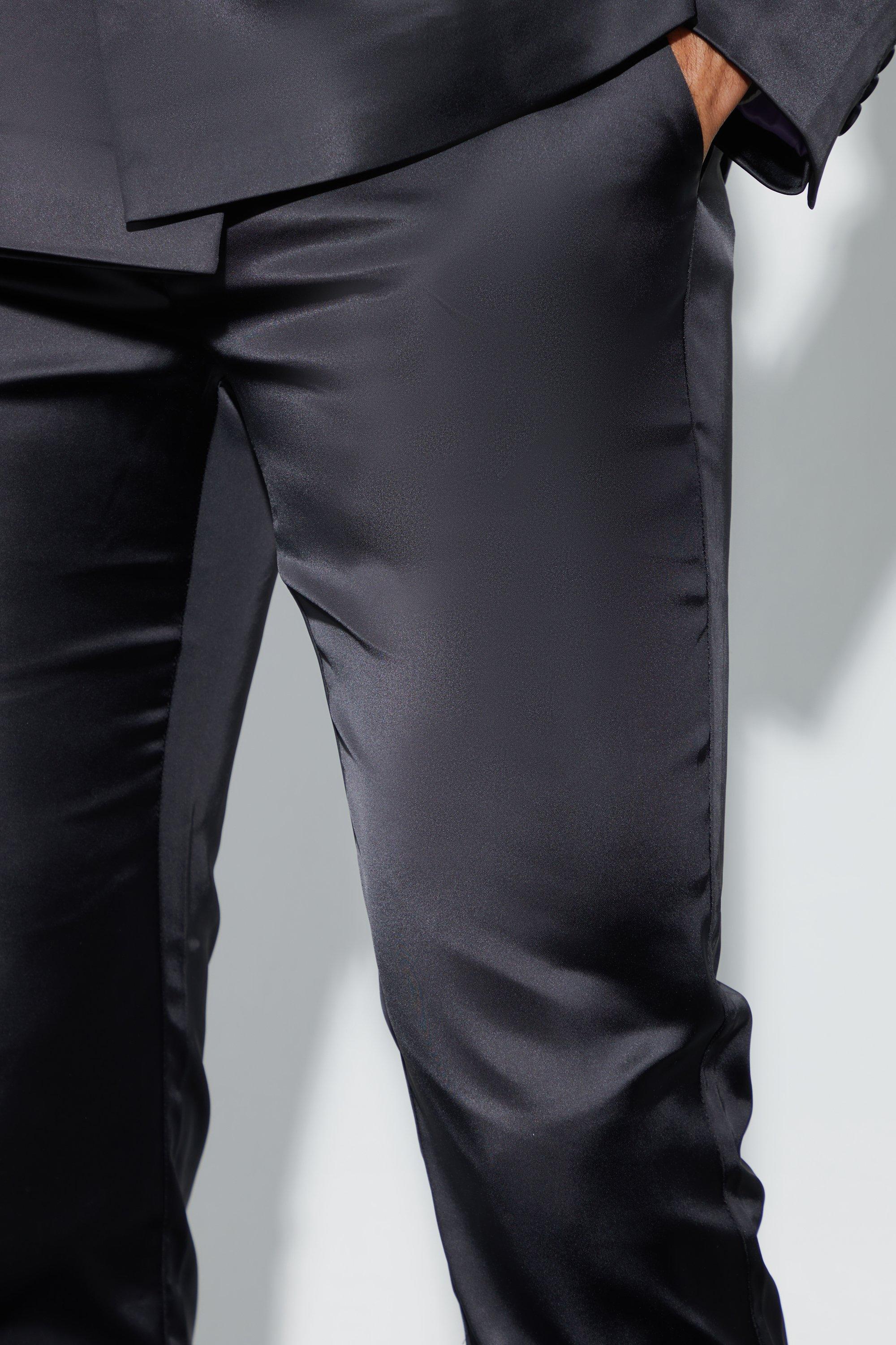 Black Satin Pants Men, Black Mens Satin Trousers