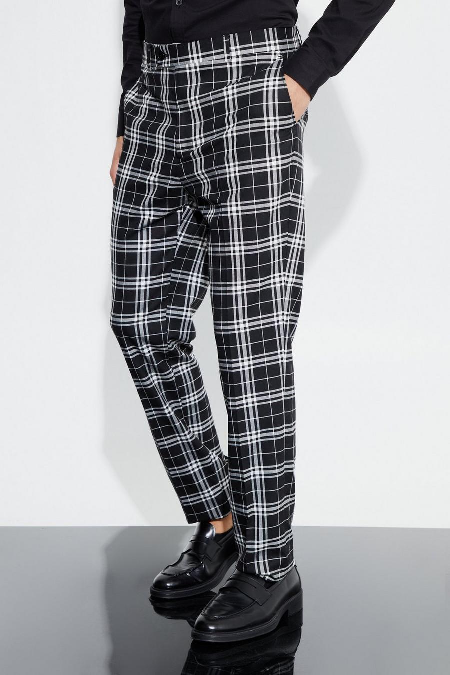 Black Tall Skinny Fit Mono Plaid Cropped Pants image number 1