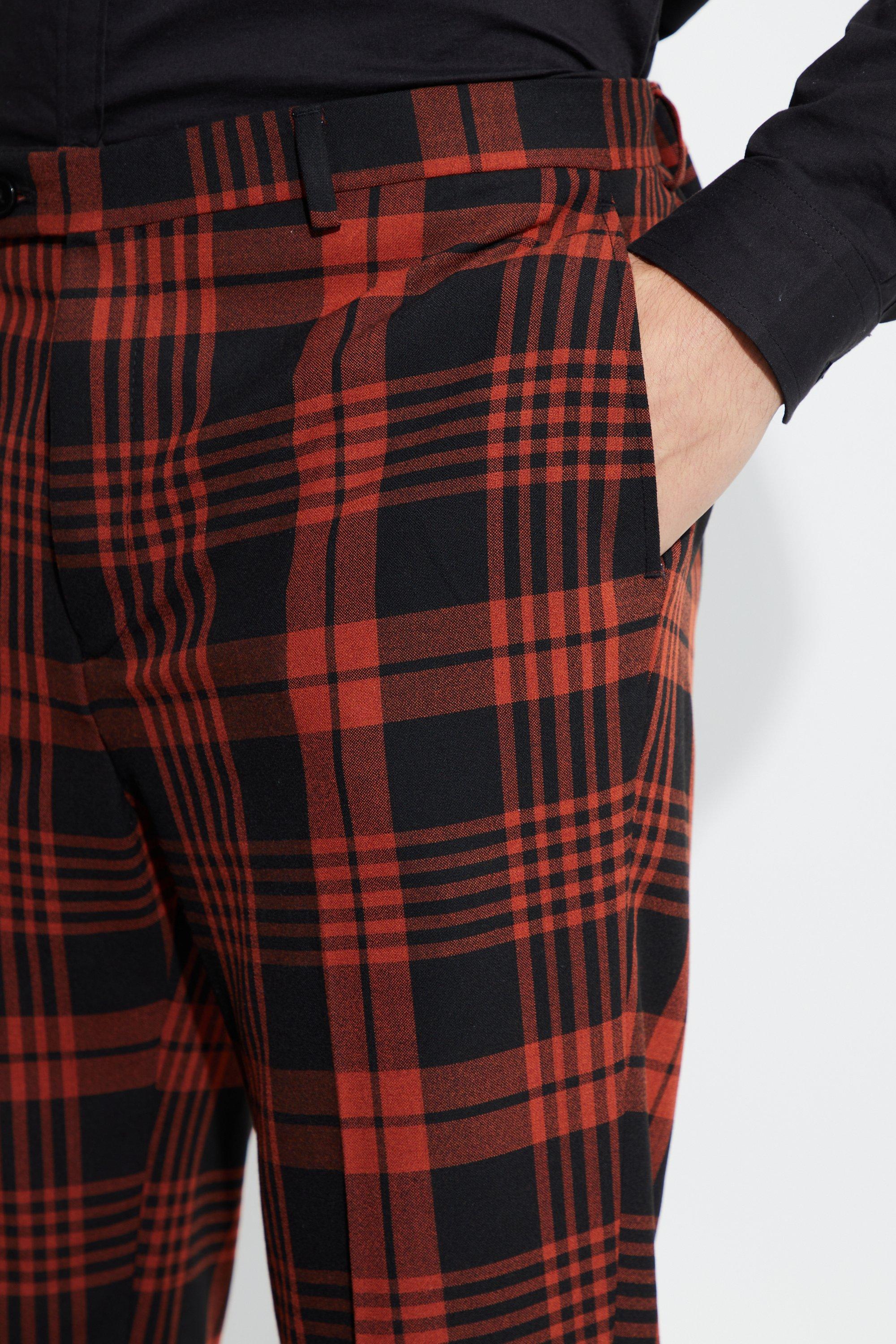 Mens red sale checkered trousers