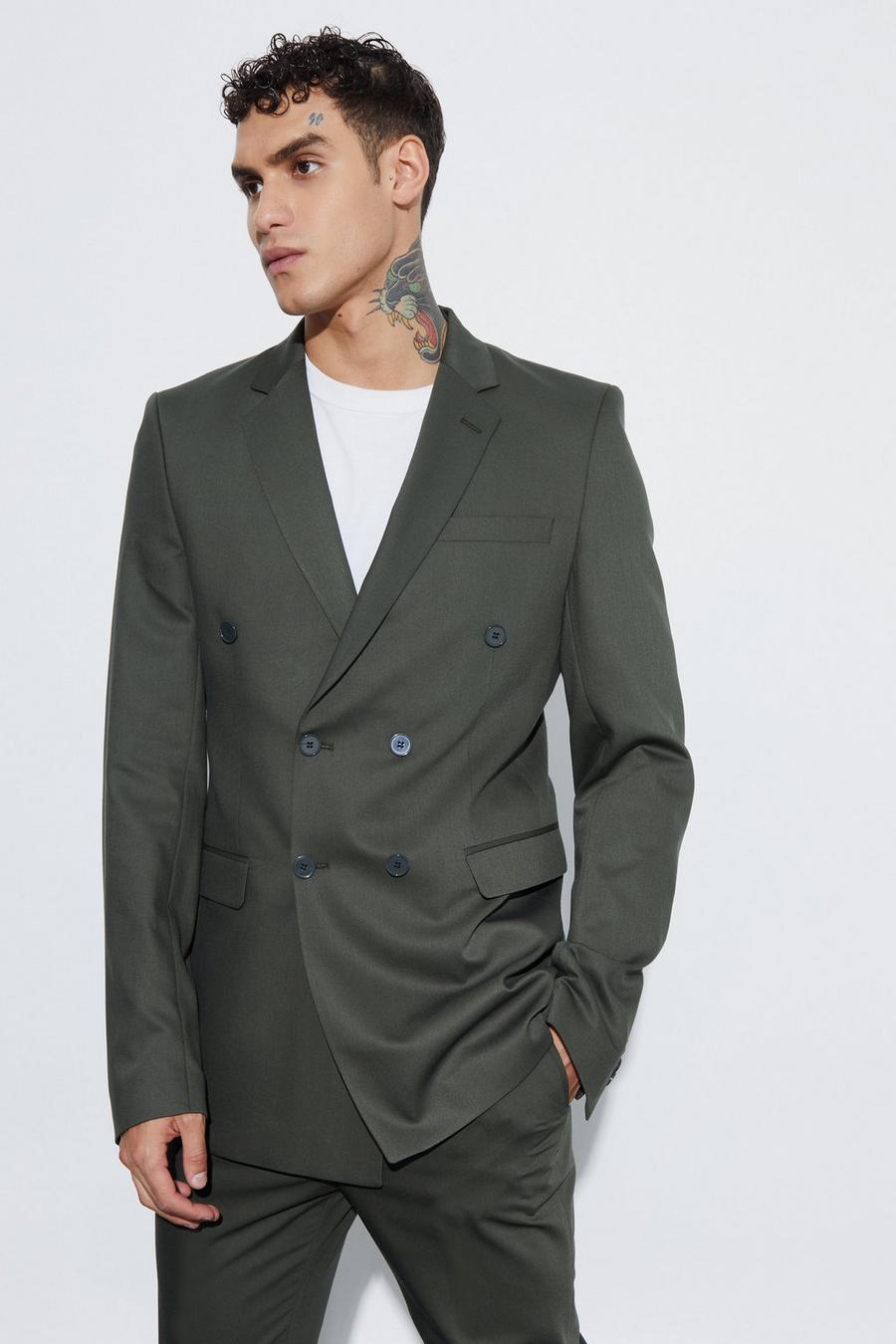 Khaki Tall Super Skinny Double Breasted Blazer image number 1