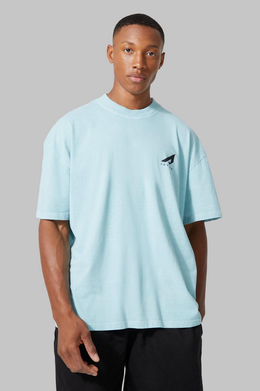 Oversize Active T-Shirt mit Logo, Light blue blau