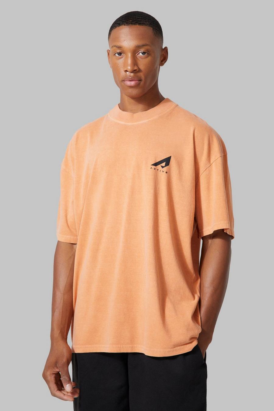 Burnt orange Active Oversized Overdyed Logo T-shirt