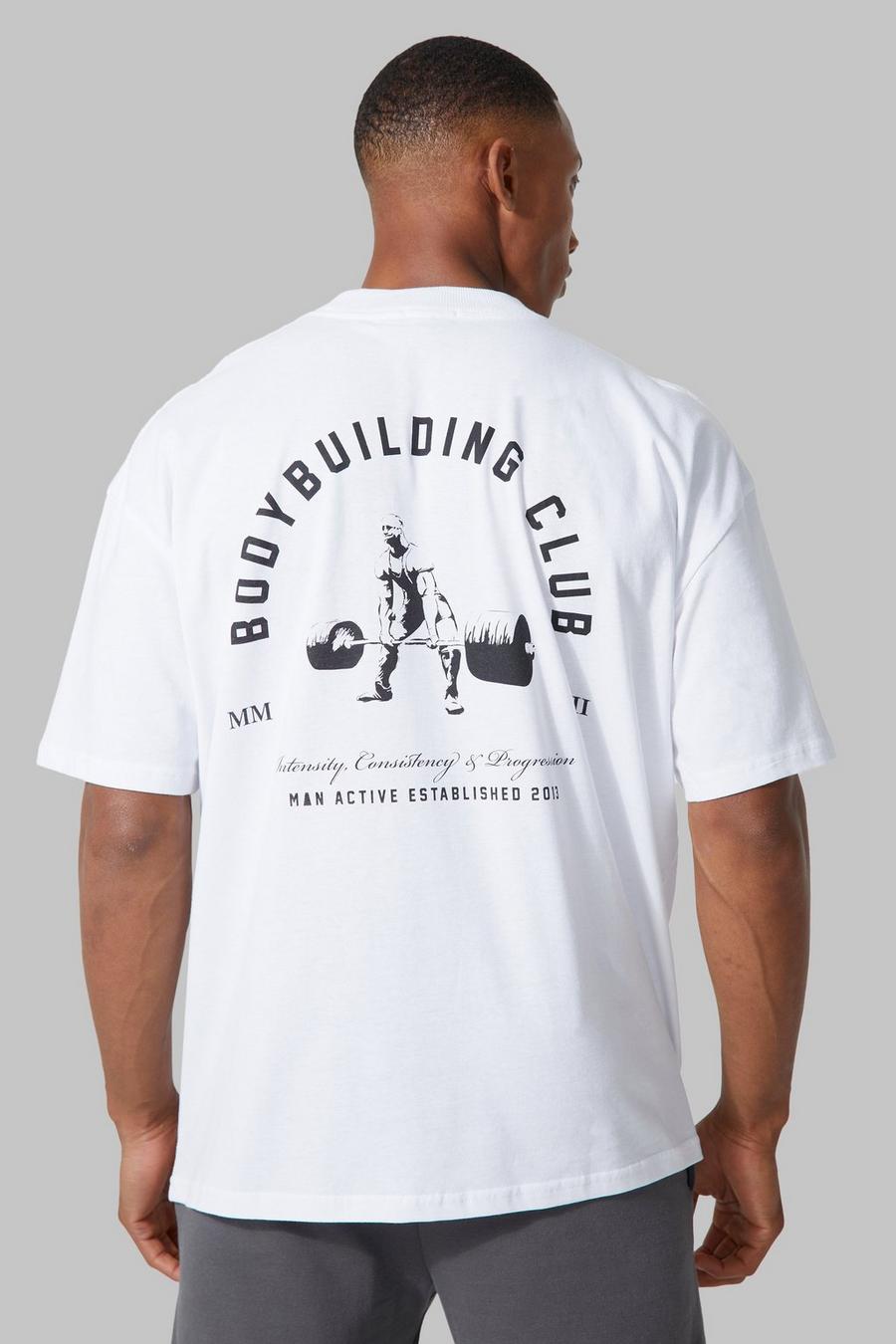 T-shirt oversize Man Active Body Building, White bianco