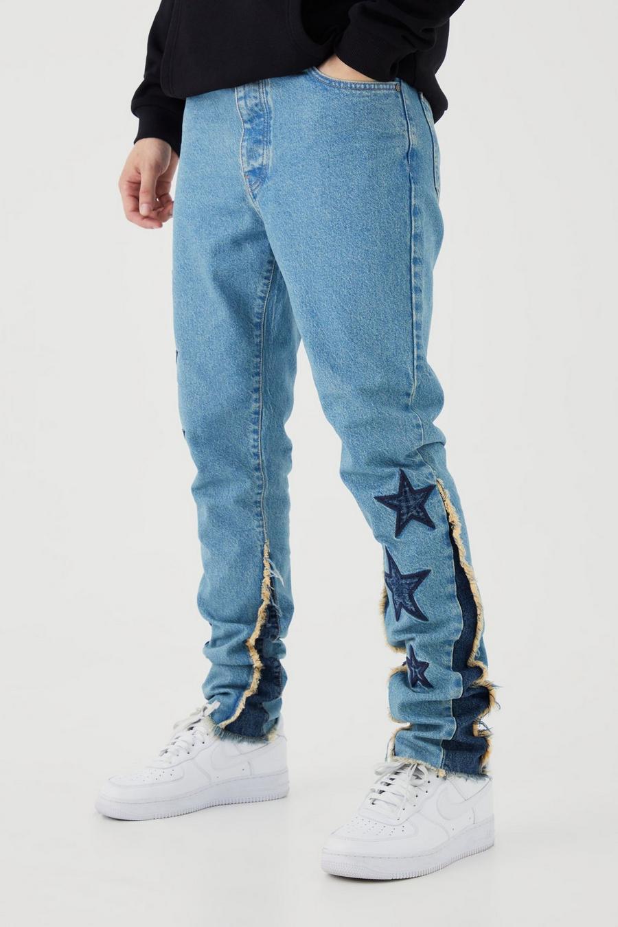 Antique blue Tall Slim Rigid Star Applique Gusset Jeans