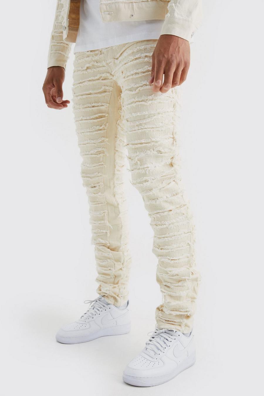 Jeans Tall Slim Fit in denim rigido con smagliature all over, Stone image number 1