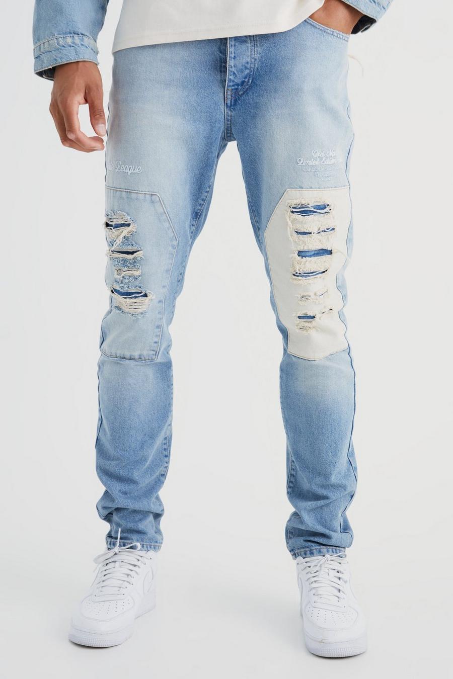 Tall zerrissene Slim-Fit Jeans, Vintage blue image number 1