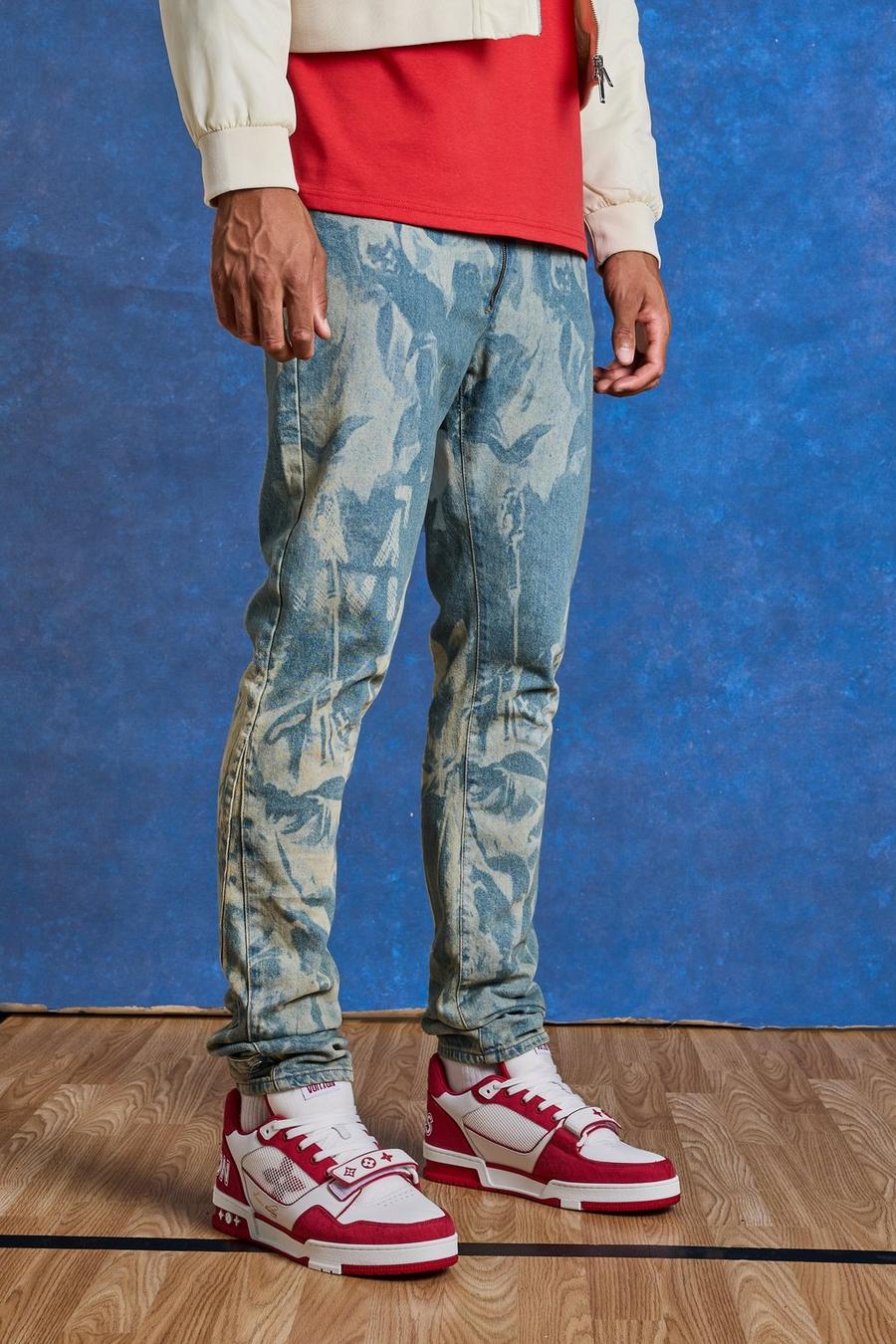 Antique blue Tall Slim Rigid Renaissance Laser Print Jeans