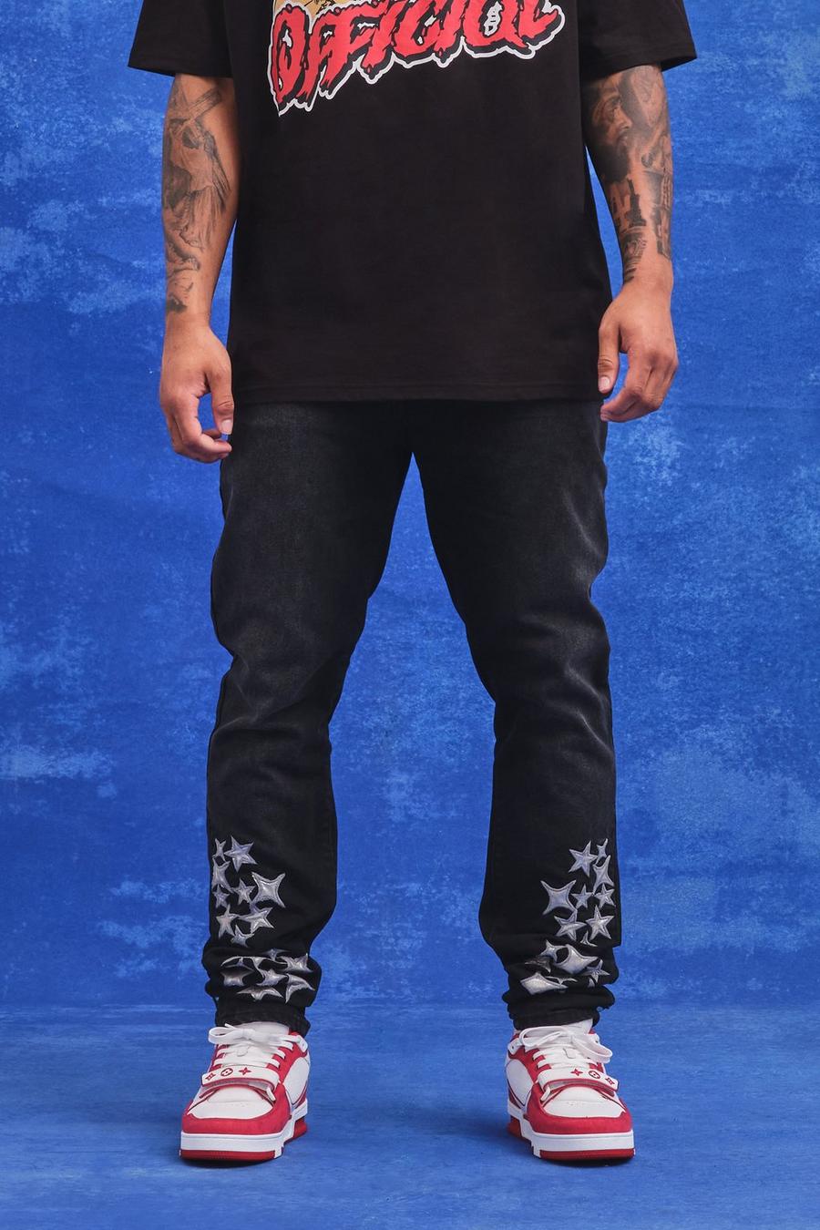 Washed black Tall Onbewerkte Slim Fit PU Jeans Met Gusset Detail