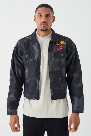 Black Tall Boxy Fit Bleached Denim Jacket