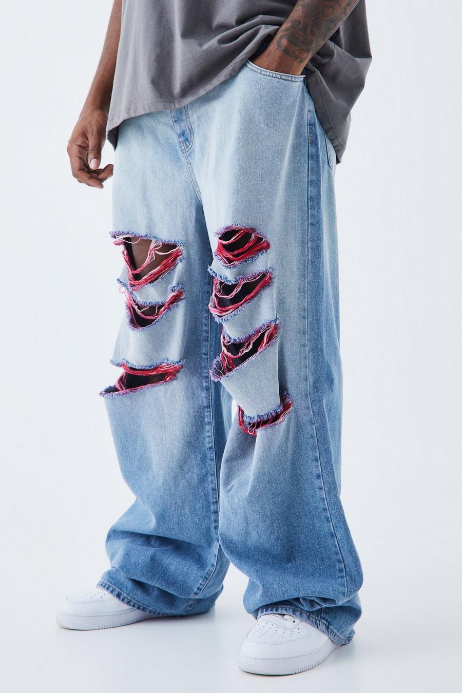 Vintage blue Plus Baggy Rigid Contrast Ripped Jeans image number 1