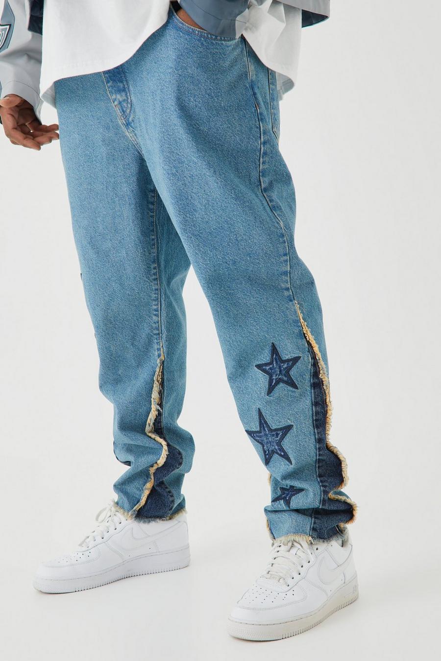 Antique blue Plus Slim Rigid Star Applique Gusset Jeans