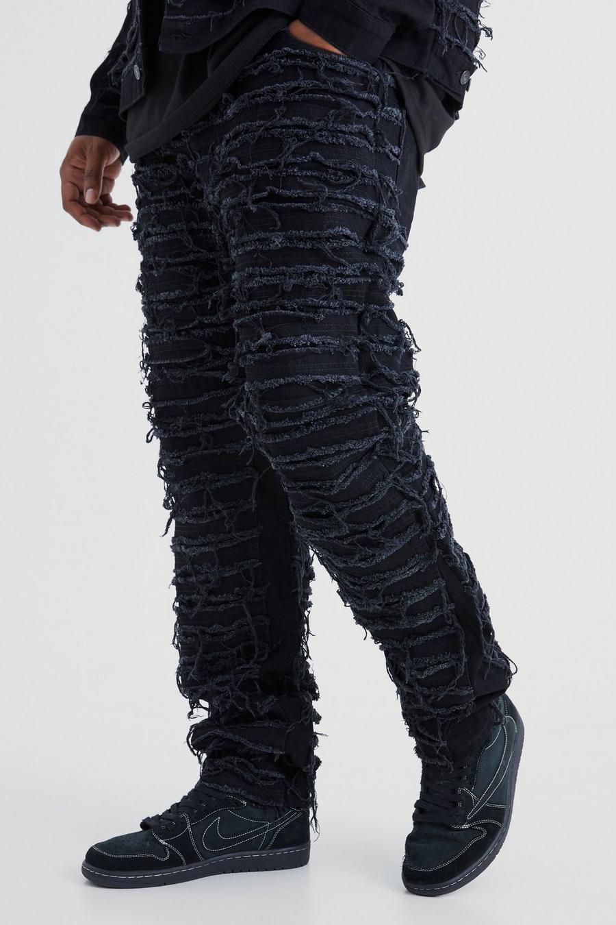 True black Plus Slim Rigid All Over Distressed Jeans