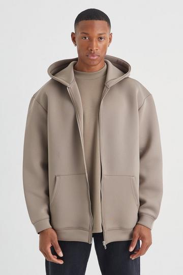 Oversized Zip Through Bonded Scuba Hoodie taupe