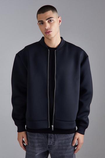 Black Oversized Boxy Bonded Scuba Bomber Jacket