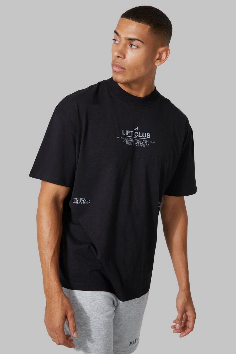 Black Active Lift Club Oversized Text Print T-shirt image number 1