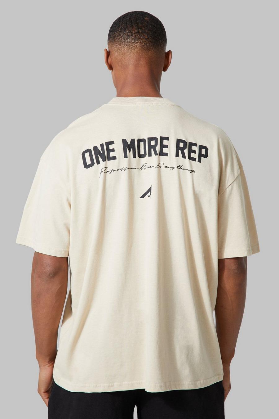Camiseta Active oversize con estampado One More Rep, Sand image number 1