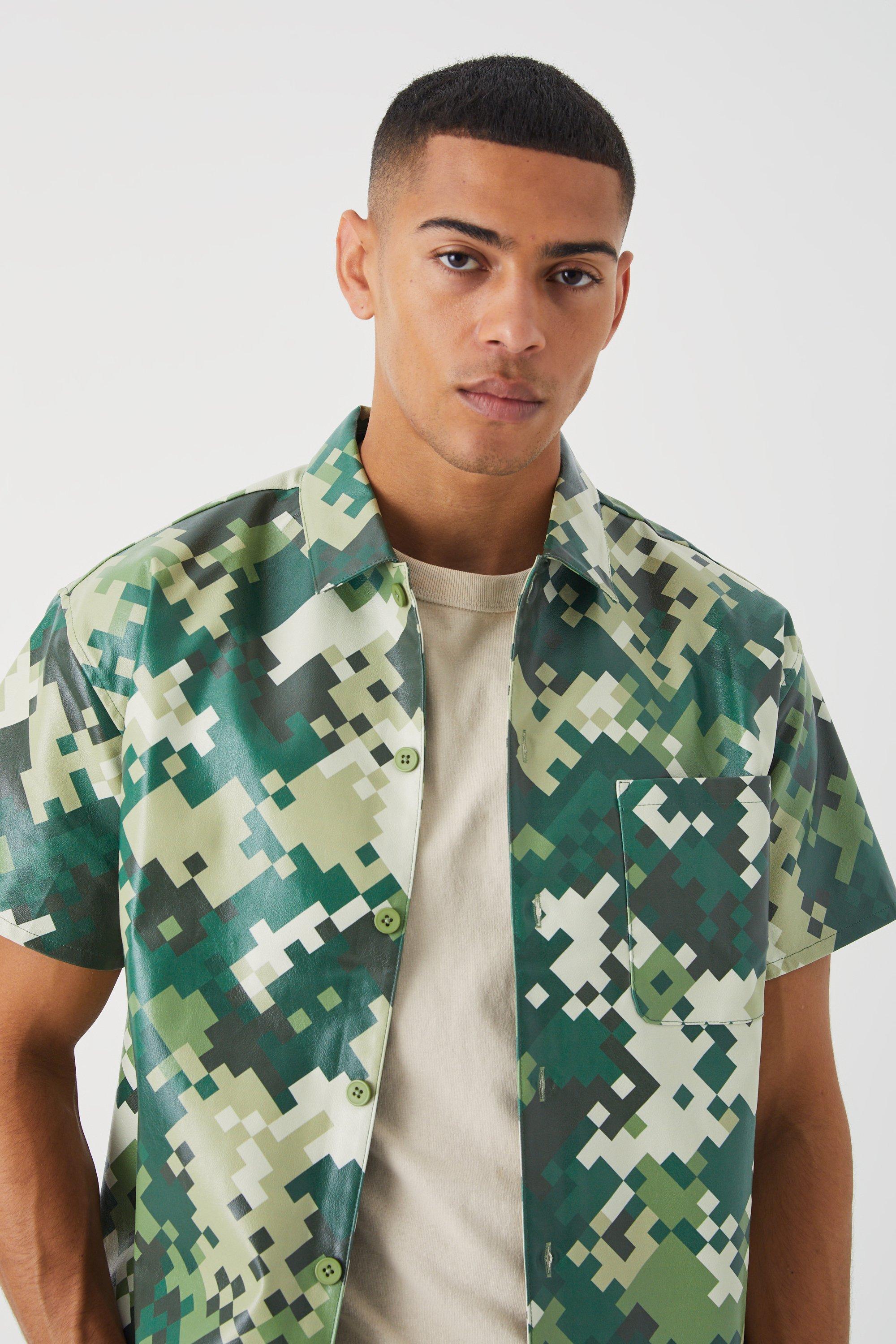 PU Boxy Camouflage Overhemd Met Korte Mouwen