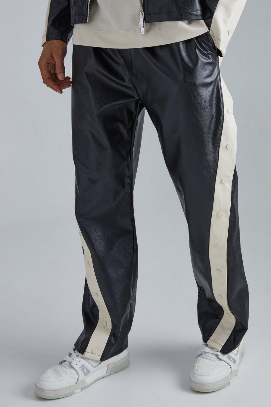 Pantalon large en simili à coutures torsadées, Black image number 1