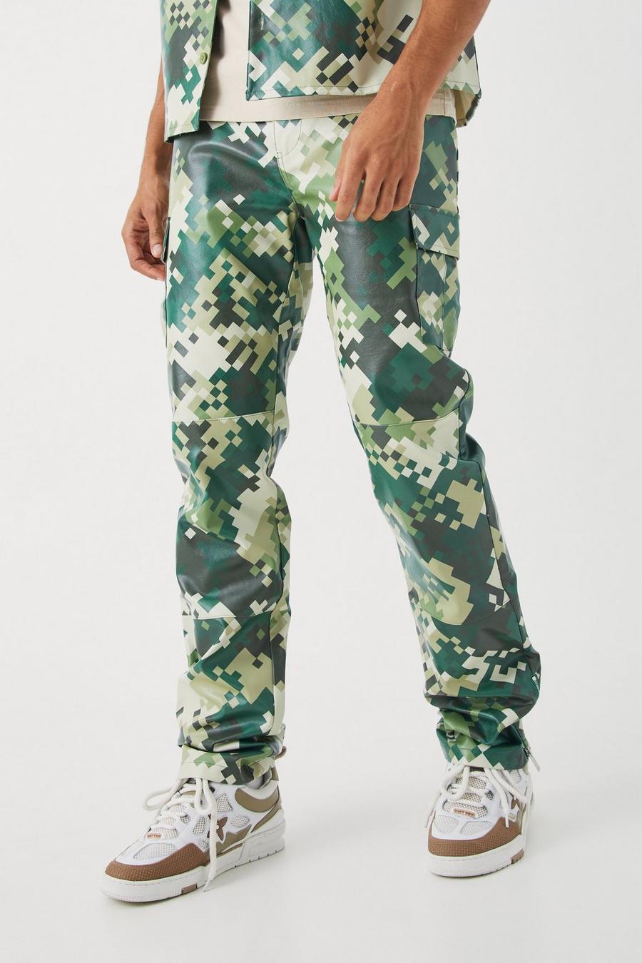 Multi Pu Straight Leg Fixed Waist Stacked Camouflage Cargo Trouser image number 1