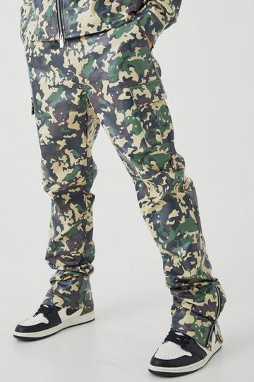 Pu Straight Leg Fixed Waist Stacked Camouflage Cargo Trouser multi