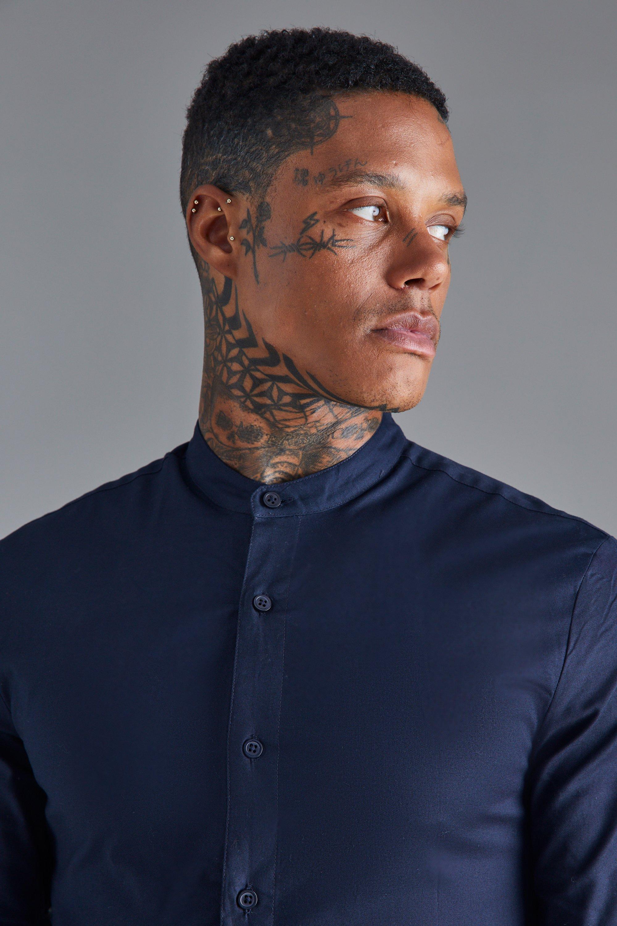 Navy blue hotsell collared shirt mens