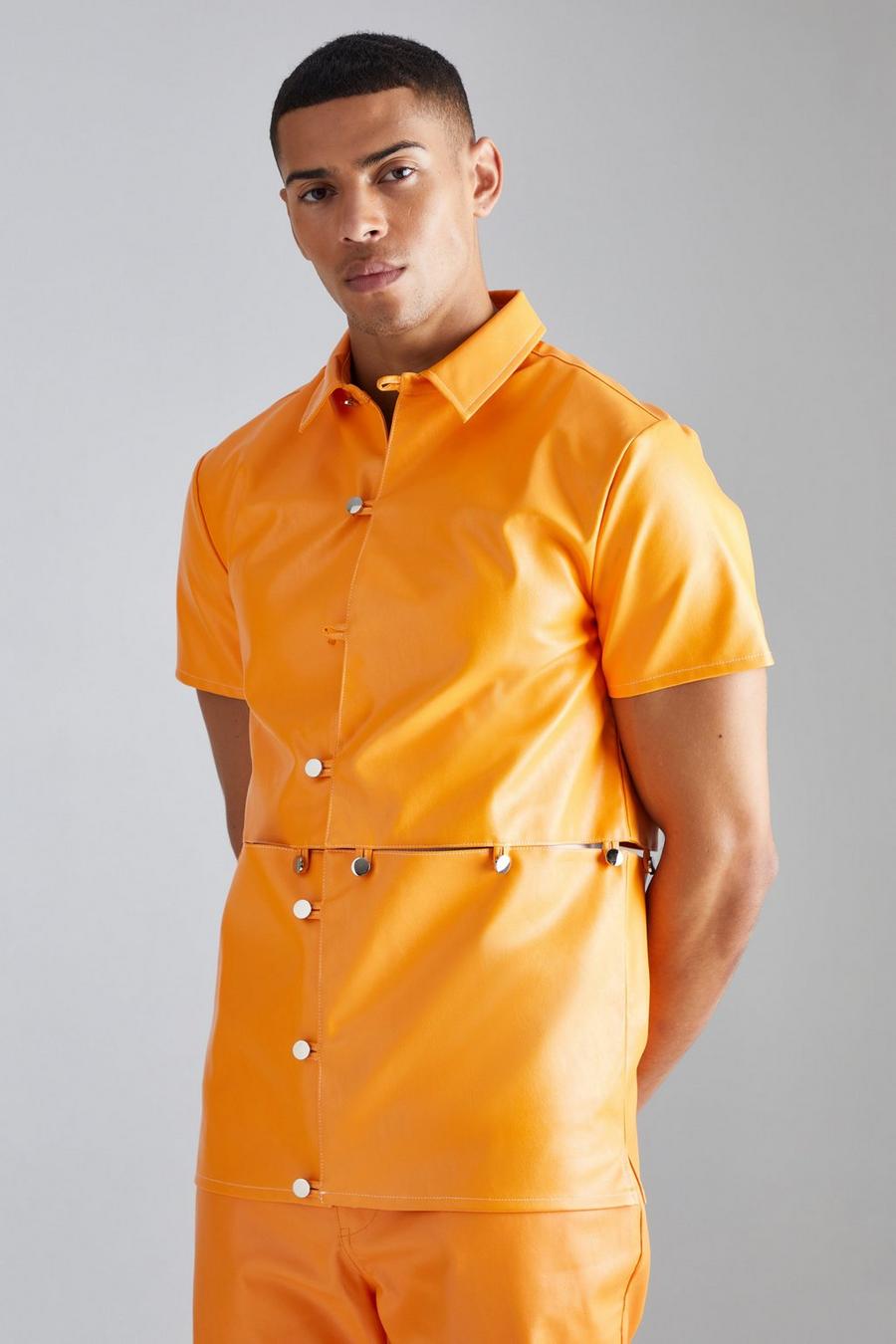 Orange Afneembaar PU Overhemd Met Korte Mouwen
