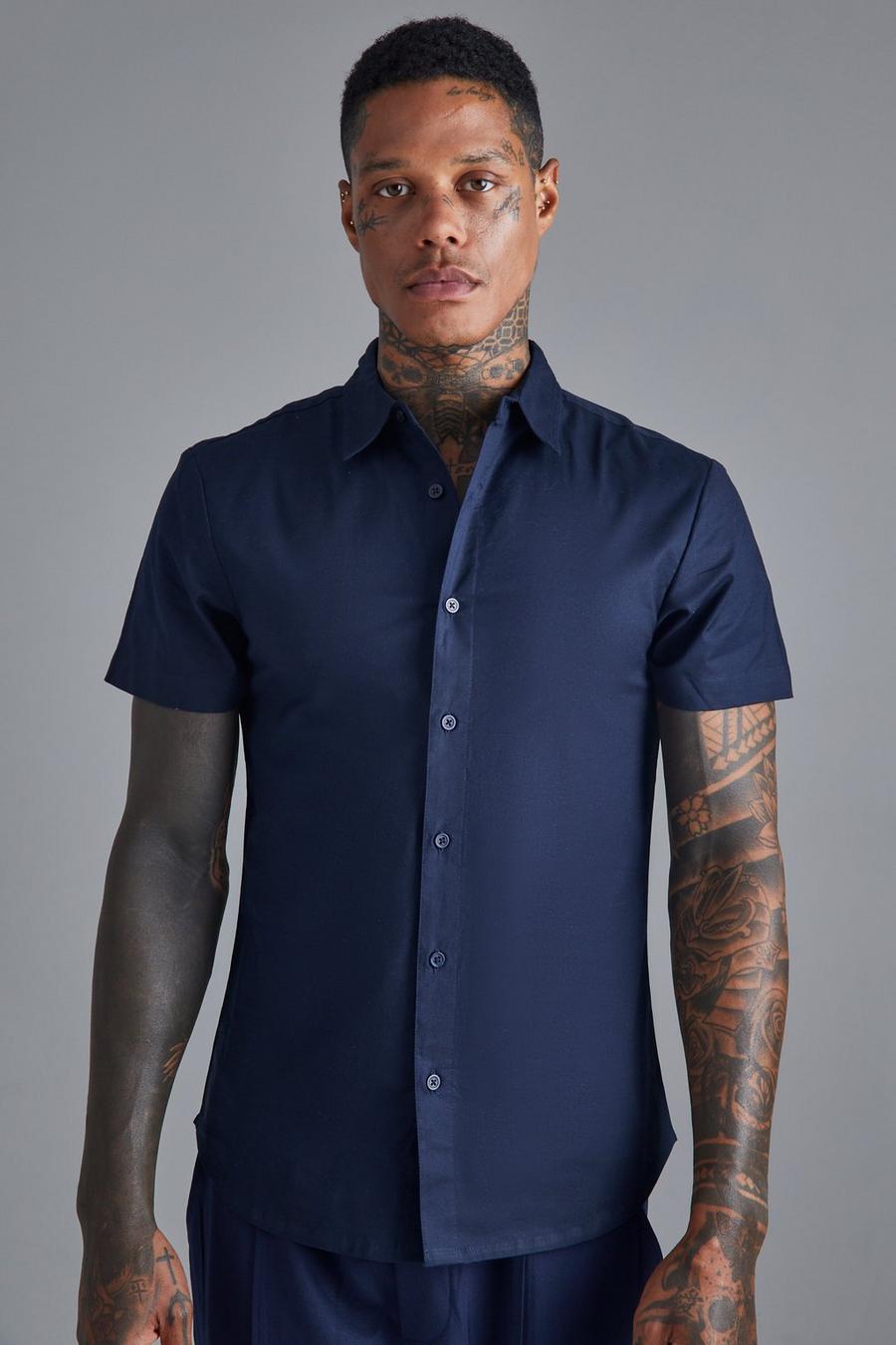 Chemise slim à manches courtes, Navy image number 1
