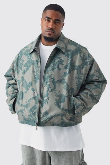 Plus Boxy Camouflage Print Harrington Jas khaki