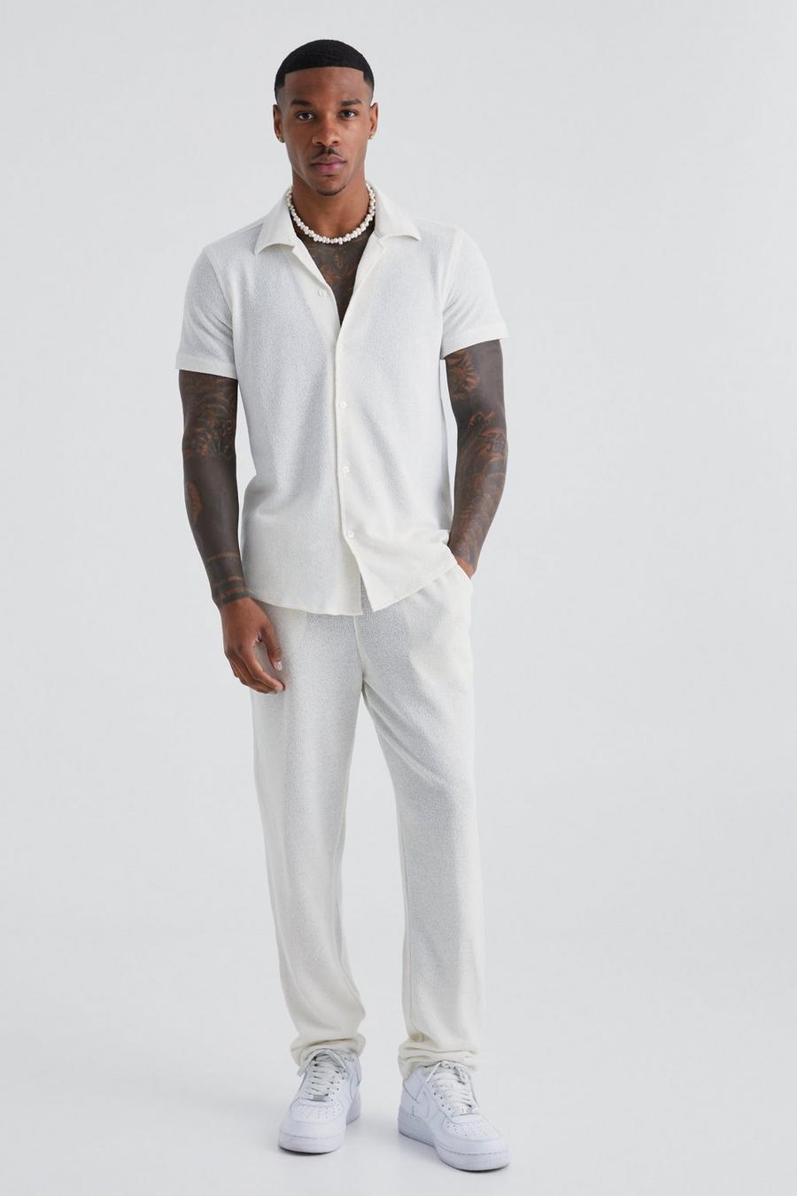 Ecru white Smart Revere Shirt And Trouser Set