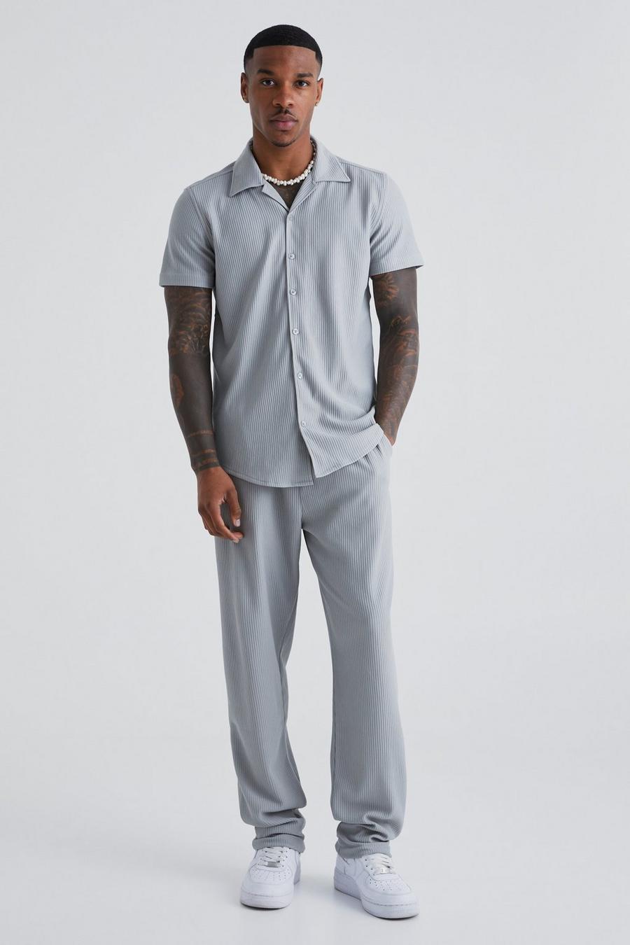 Grey Smart Revere Shirt And Trouser Set image number 1