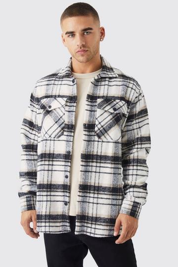 Long Sleeve Textured Pocket Check Shirt ecru