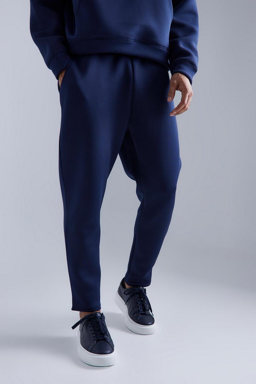 Navy Slim Tapered Cropped Bonded Scuba Sweatpant image number 1