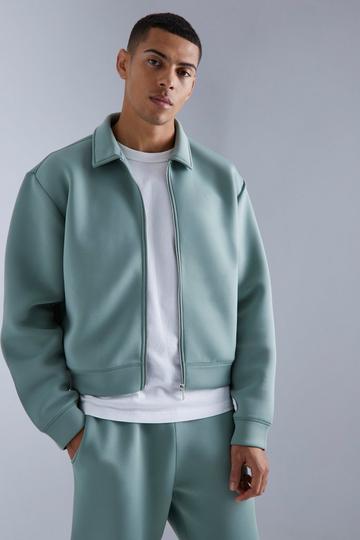 Oversized Boxy Bonded Scuba Harrington Set sage