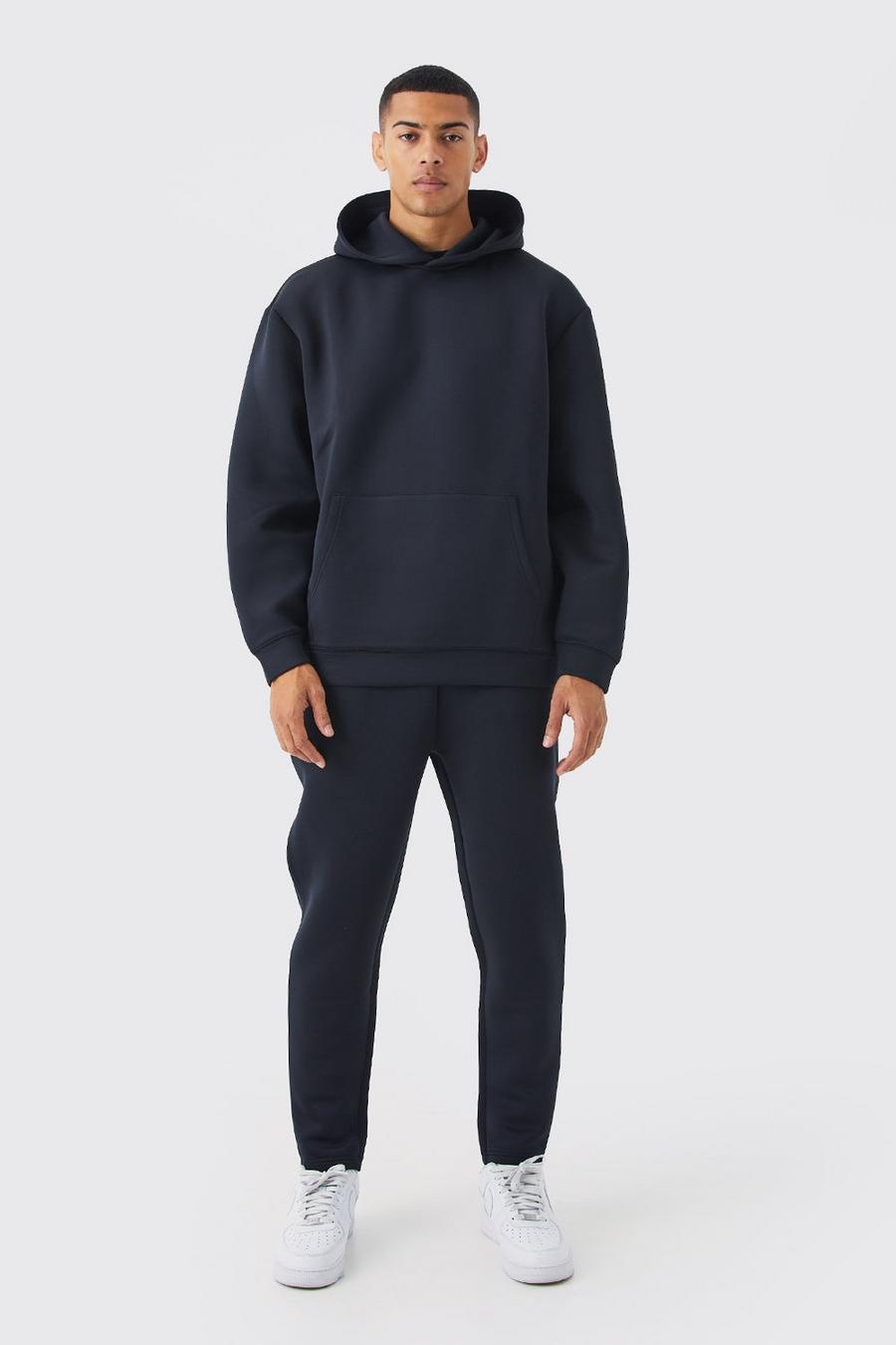 Black Oversized Bonded Scuba Hooded Tracksuit