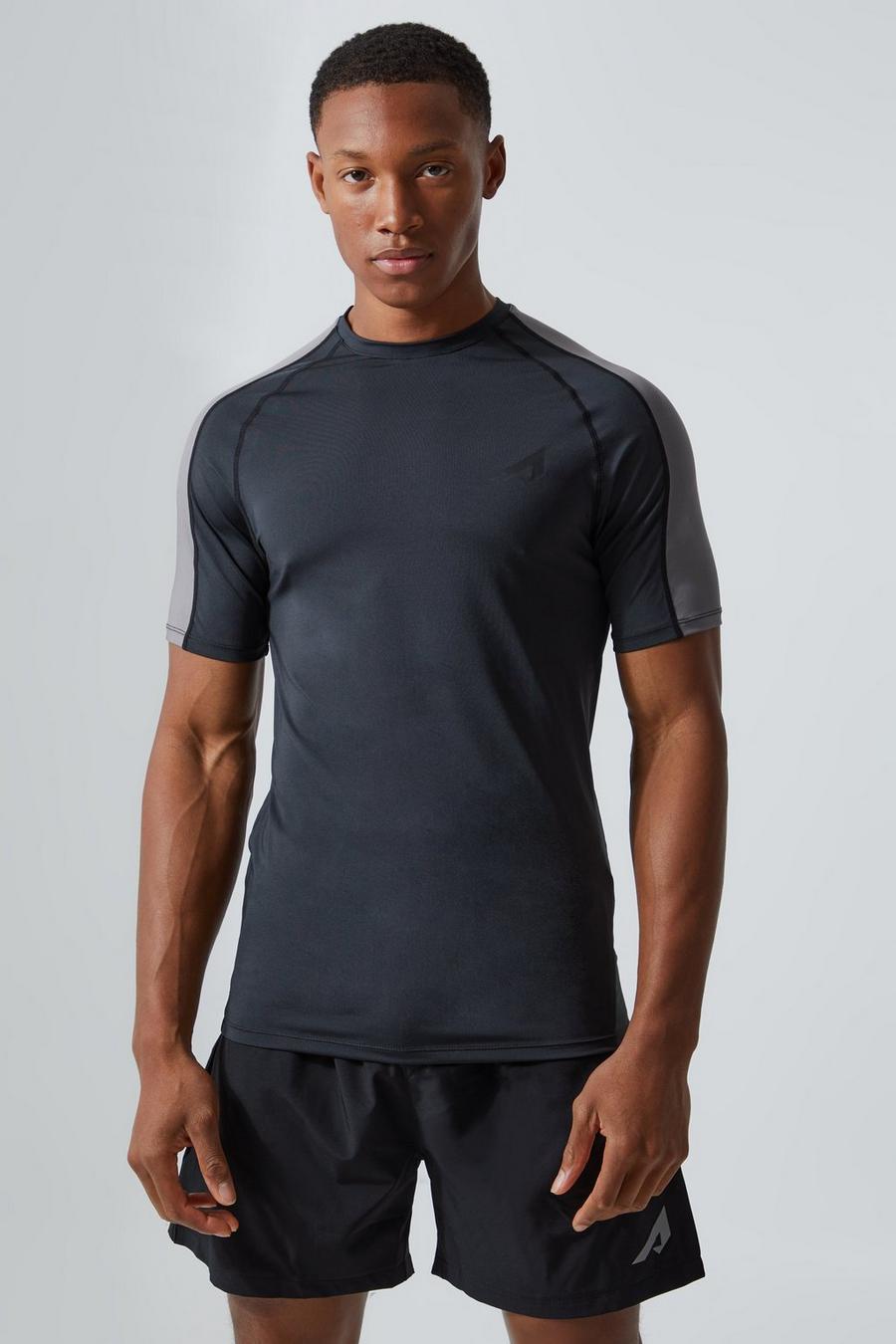 Black Active Colour Block Fast Dry T-shirt image number 1