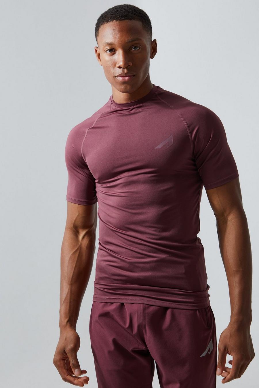 Maroon rojo Active Muscle Fit Fast Dry Raglan T-shirt