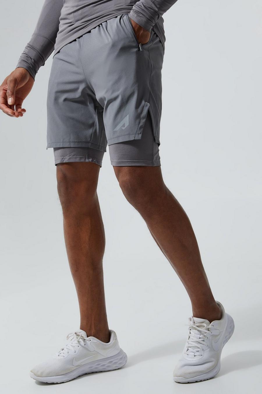 Charcoal grey Active 2 In 1 Reflective Shorts