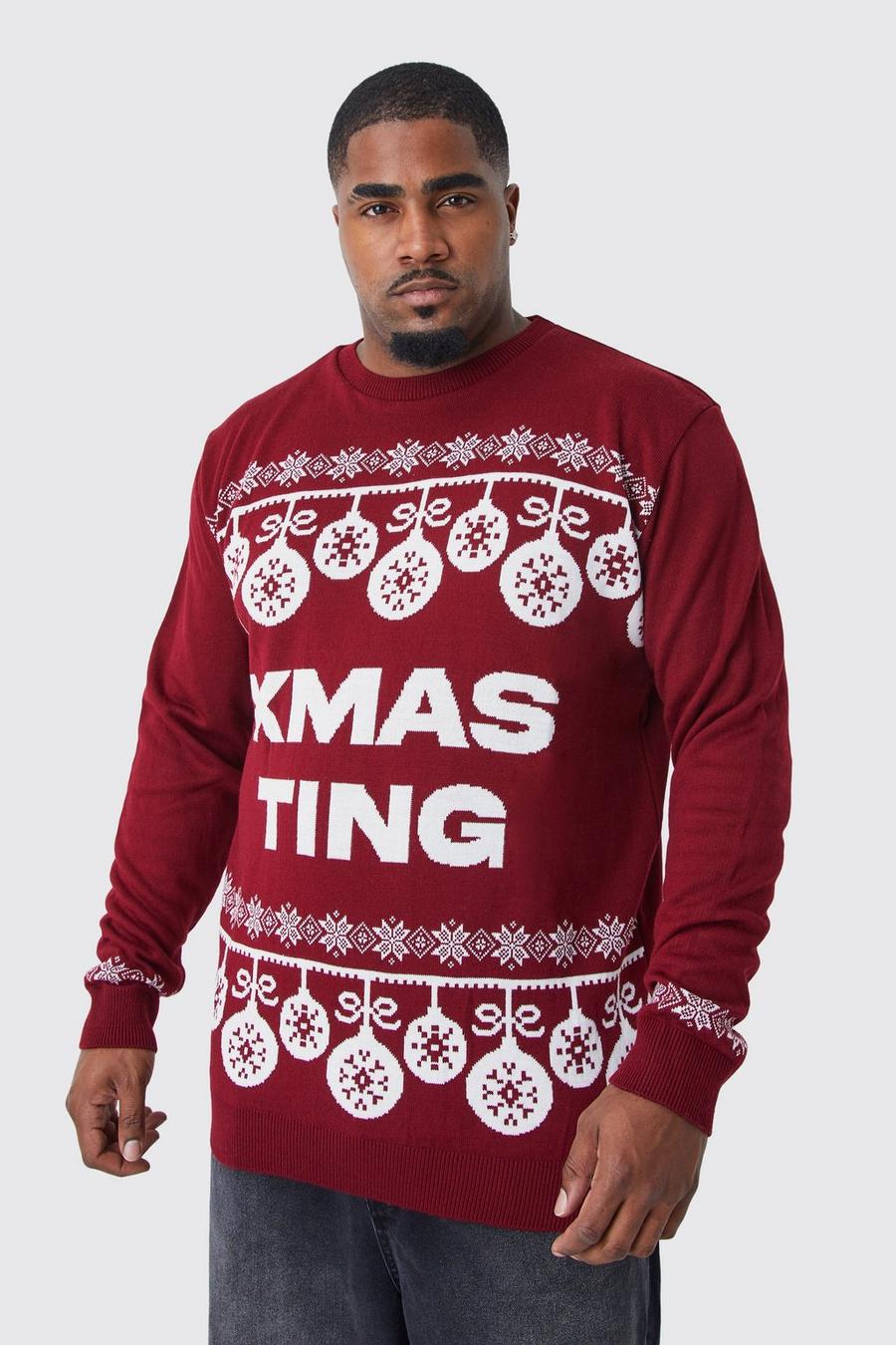 Plus Xmas Ting Weihnachtspullover, Burgundy red
