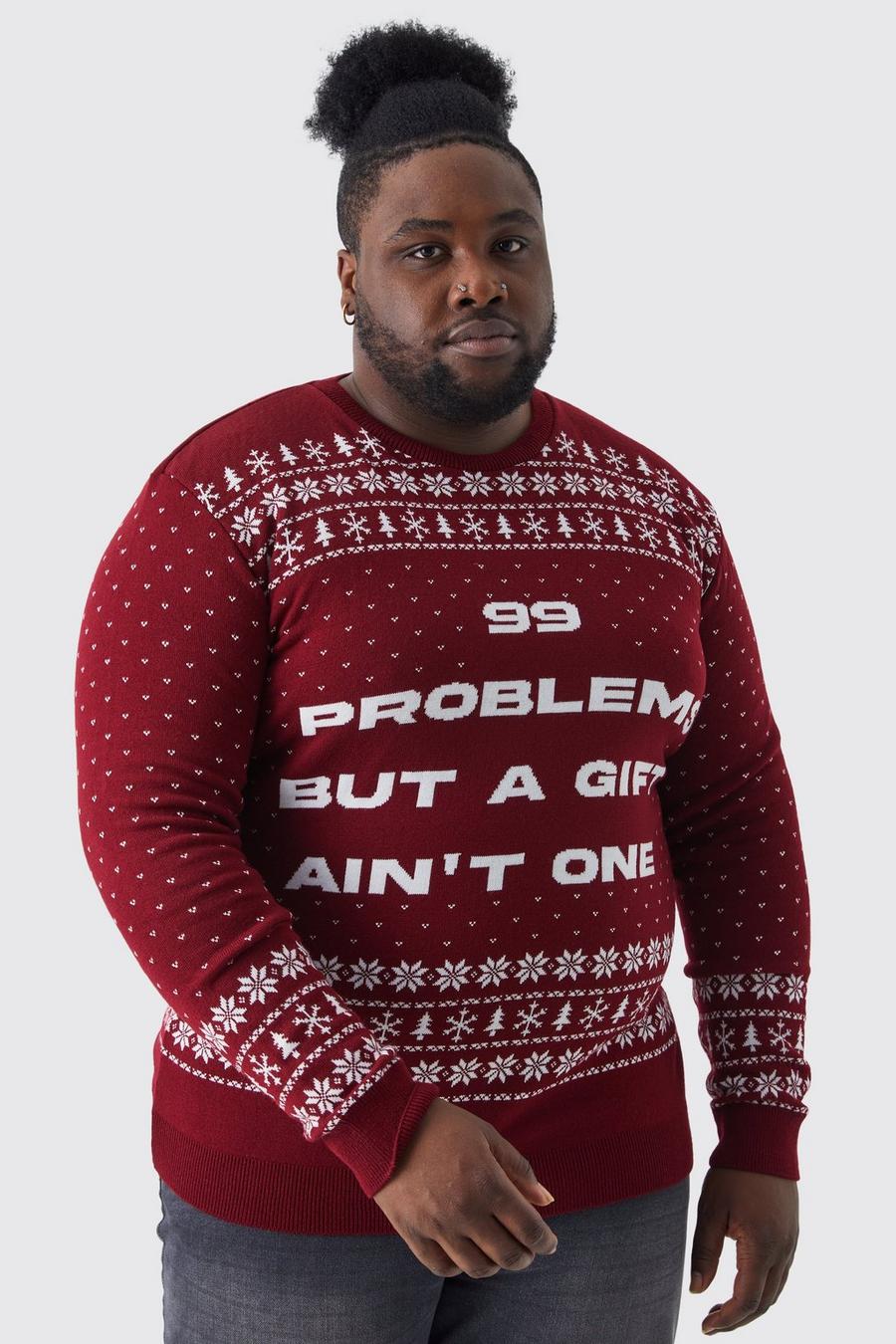 Burgundy Plus 99 Problems Christmas Sweater image number 1