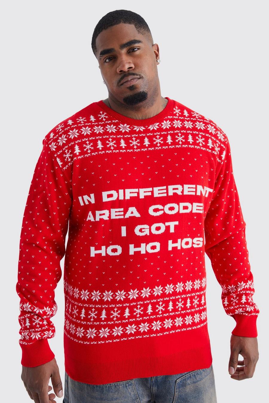 Maglione natalizio Plus Size con scritta I Got Ho Ho Hos, Red image number 1
